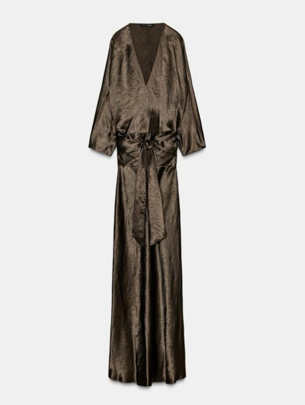 Zara NWT satin effect maxi dress brown Size L - Picture 12 of 15